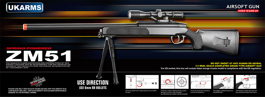 CYMA Airsoft MK51 Replica Bolt Action Sniper Rifle scale 1:1 w