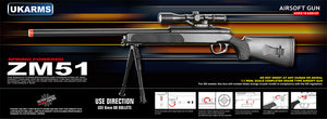 CYMA Airsoft MK51 Replica Bolt Action Sniper Rifle scale 1:1 w/bipod Scope BLACK - Tinystore4you 